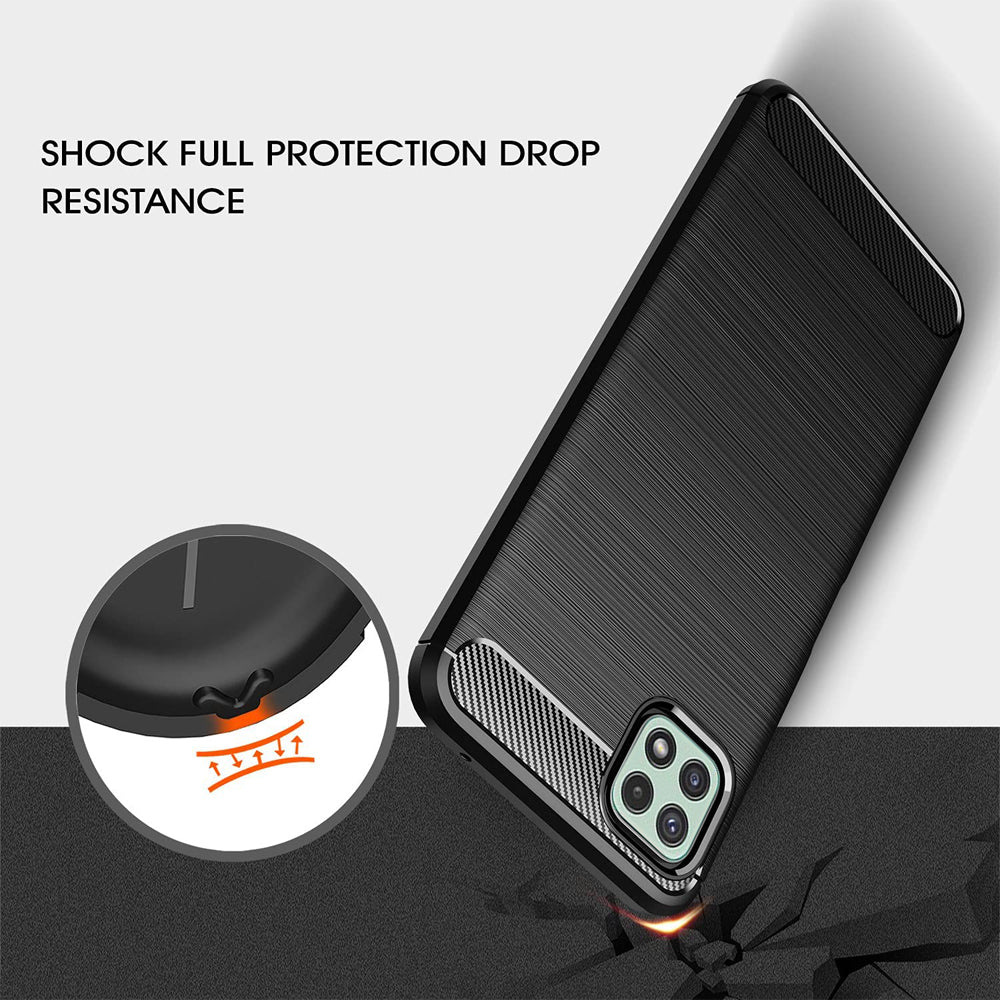 For Samsung Galaxy A Series Carbon Fiber Case Shockproof Heavy Duty Rugged Anti Knock Back Cover (Black)