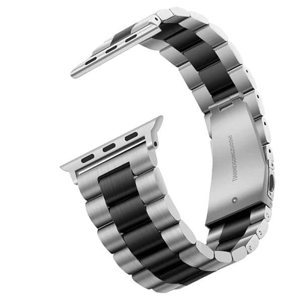 Apple Watch Series 7 /SE /6 /5 /4 /3 /2 /1 Replacement Wrist Band 38mm 40mm 41mm 42mm 44mm 45mm Stainless Steel Metal iWatch Wristband Loop Strap (Silver /Black)
