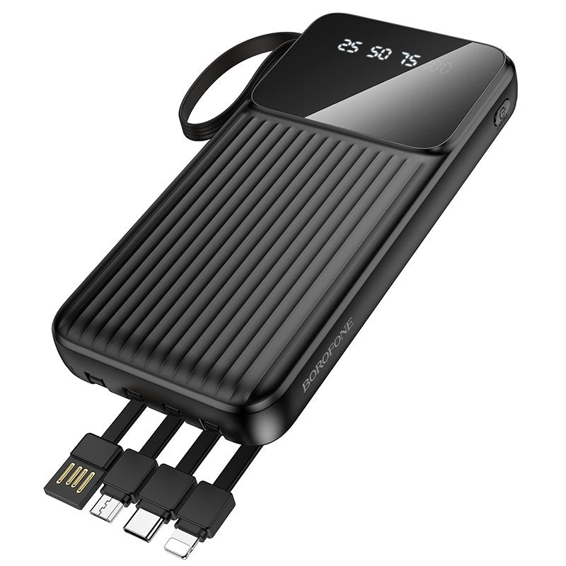 Borofone BJ76 10000mAh 37W Fast Charging Smart Display Power Bank with 4 Cables (Type C, Lightning, Micro USB & USB1)