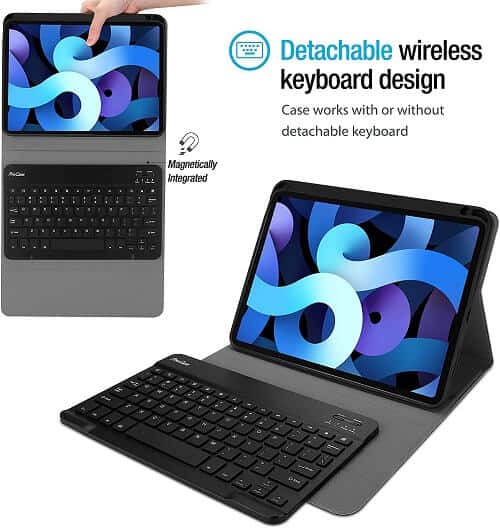 Apple iPad Air 4 4th Gen Generation 10.9 inch 2020 Wireless Bluetooth Keyboard Case, Folio Leather Smart Cover (Black)..//////