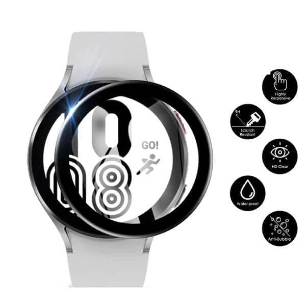 [3 Pack] Samsung Galaxy Watch 4 Screen Protector Full Coverage Tempered Glass Guard (Black)