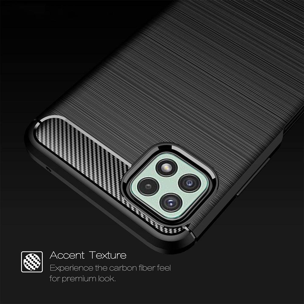 For Samsung Galaxy A Series Carbon Fiber Case Shockproof Heavy Duty Rugged Anti Knock Back Cover (Black)