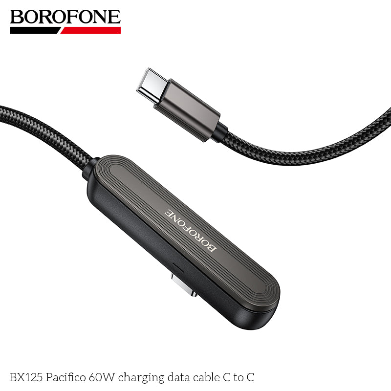 Borofone BX125 Pacifico 1M/3ft 60W Elbow PD USB-C to USB-C Braided Cable Fast Charger with Invisible Foldable Phone Stand