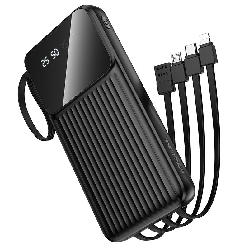 Borofone BJ76 10000mAh 37W Fast Charging Smart Display Power Bank with 4 Cables (Type C, Lightning, Micro USB & USB1)