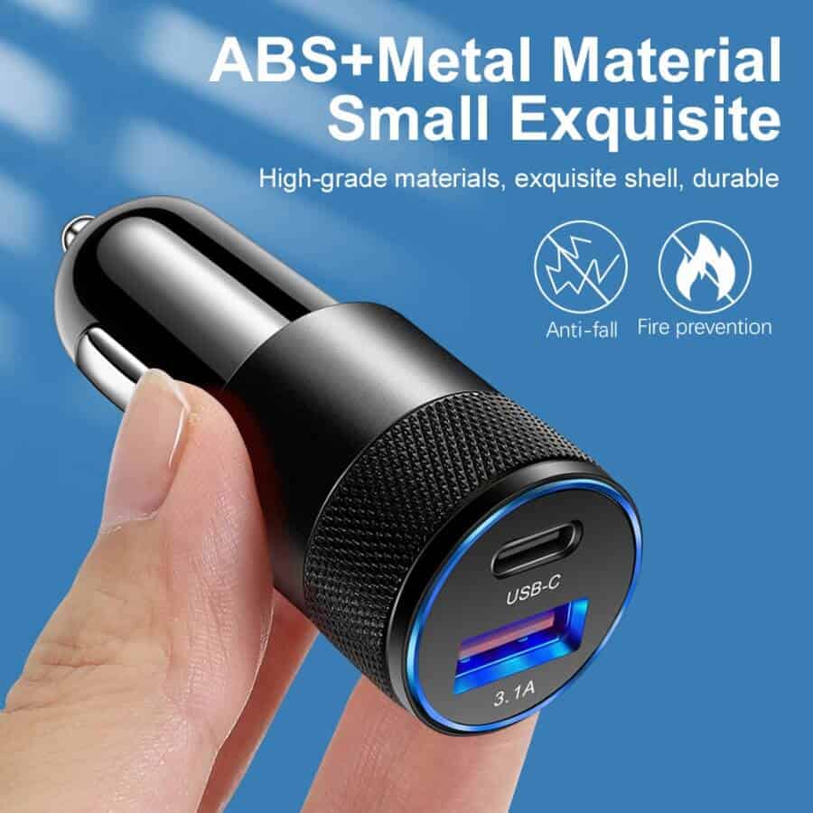 Smart Koala 38W 2 Ports PD Type C +3.1A USB Fast Charging Car Charger Socket Adapter with 1M Lightning Cable Cord for Apple iPhone/iPad/iPod