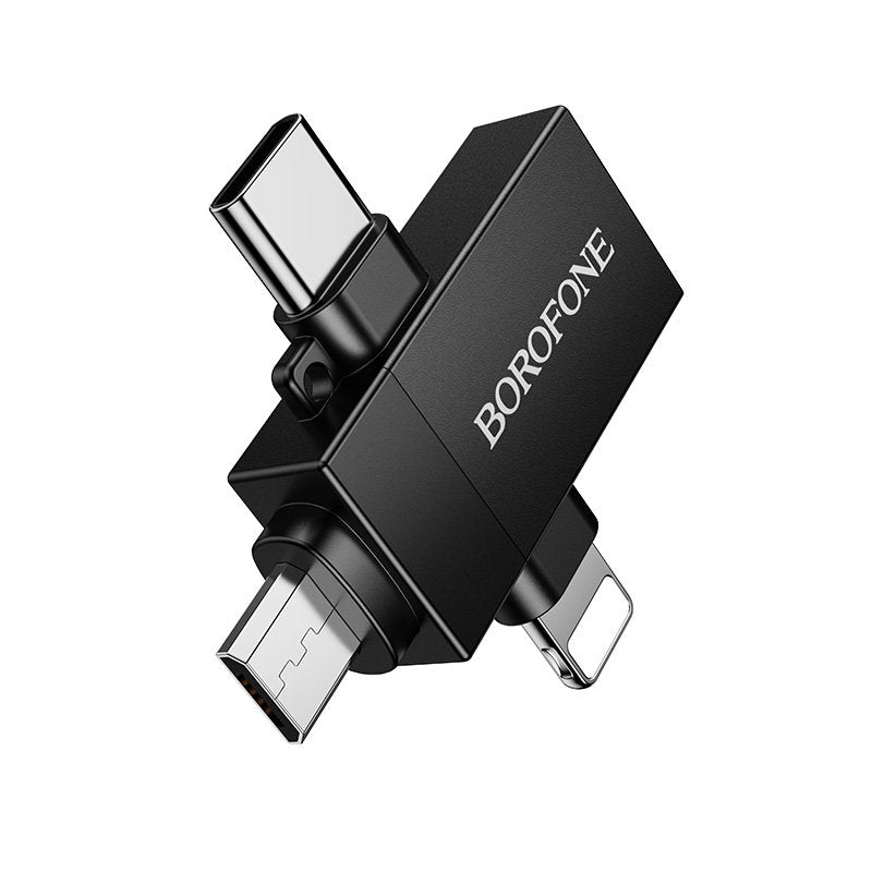 Borofone BV26D Lightning Male/Type C Male/Micro Male to USB A female USB 2.0 3 in 1 Adapter Converter