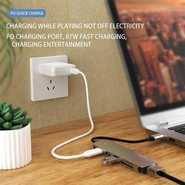 6in1 60W USB Type C Hub With 4K HDMI, 2 USB Ports SD/TF Card Reader USB C Adapter Dock for MacBook Air/Pro/Chromebook/Type C Laptops