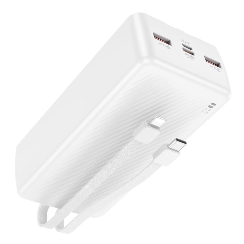 Borofone BJ57B 30000mAh 22.5W+PD20W Fast Charging Charger Portable High Capacity Power Bank With Type C & Lightning Cable (White)