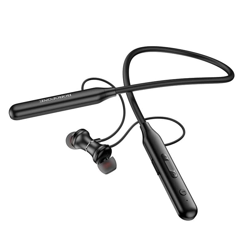 Borofone BE56 Wireless Bluetooth 5.0 Light Neck Hanging Headphones in-Ear Sports Earbuds Earphones for Running/Fitness/Gaming/Music (Black)