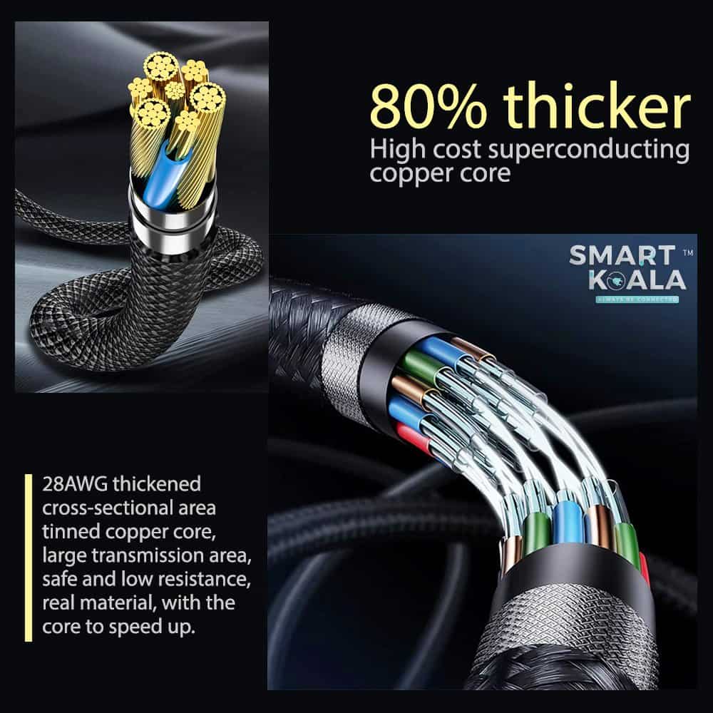 Smart Koala SK-C05 60W PD USB Type C to Type C Fast Charging Charger Braided With Digital Display Data Sync Cable Cord for iPhone iPad Samsung Galaxy Google Nokia Oppo