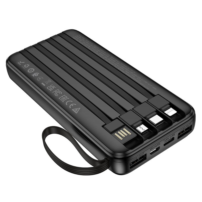 Borofone BJ76 10000mAh 37W Fast Charging Smart Display Power Bank with 4 Cables (Type C, Lightning, Micro USB & USB1)