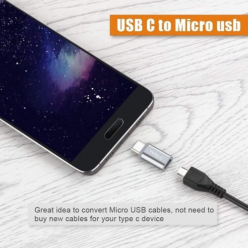 [5 Pack] USB 3.1 Type C Male to Micro USB Female Sync Cable Connector Adapter Converter (White)