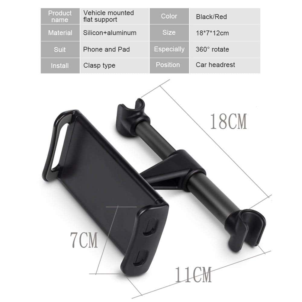 Universal 360 Degree Rotate Car Seat Back Headrest Mount Holder Mobile iPad Tablet GPS iPhone Tab (Black)