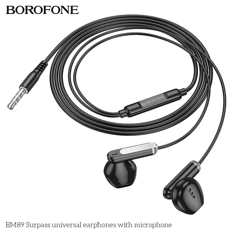 Borofone BM89 In-Ear Wired Earphones Earbuds Headphones, 3.5mm Jack, with Microphone and Volume Control for iPhone, Samsung, iPad,MP3,Most 3.5mm Audio Devices