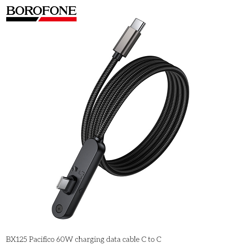 Borofone BX125 Pacifico 1M/3ft 60W Elbow PD USB-C to USB-C Braided Cable Fast Charger with Invisible Foldable Phone Stand