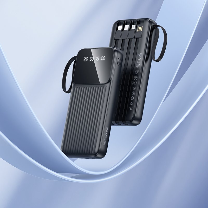 Borofone BJ76 10000mAh 37W Fast Charging Smart Display Power Bank with 4 Cables (Type C, Lightning, Micro USB & USB1)
