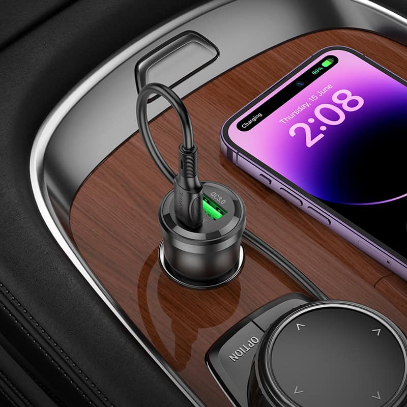 BOROFONE BZ25 Journey PD38W (1C1A) Fast Charging Quick Car Charger With PD Type C to Lightning Cable (Transparent Black)
