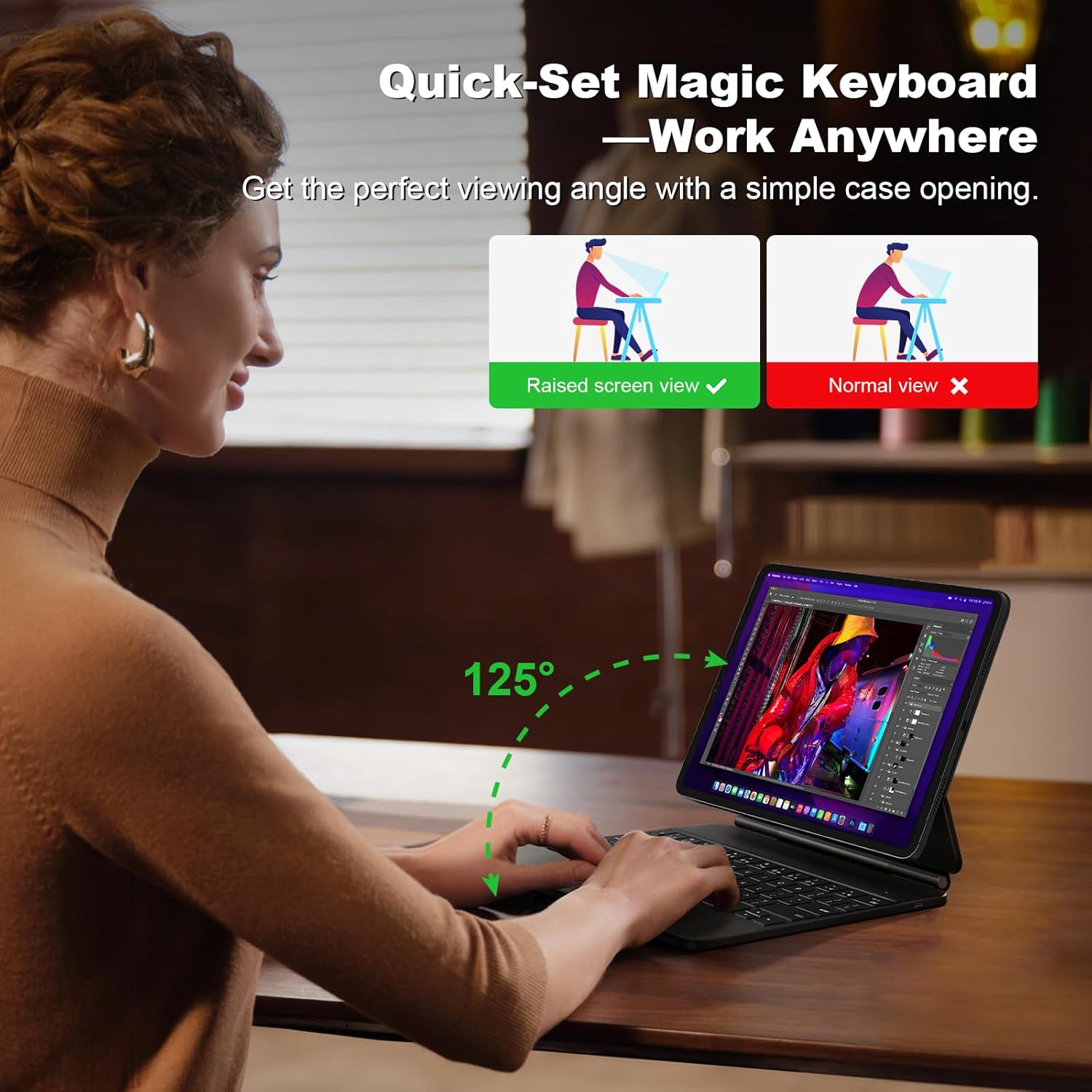 Magnetic Stand Wireless Bluetooth Keyboard with TouchPad, Portrait/Raised Modes for iPad