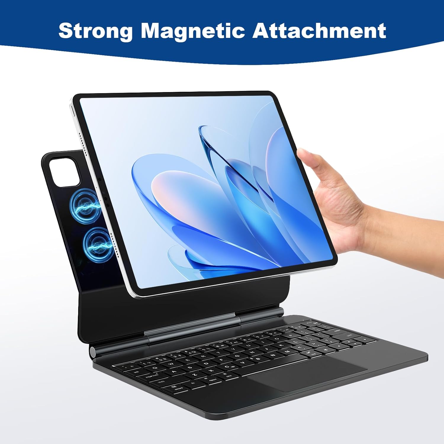 Magnetic Stand Wireless Bluetooth Keyboard with TouchPad, Portrait/Raised Modes for iPad