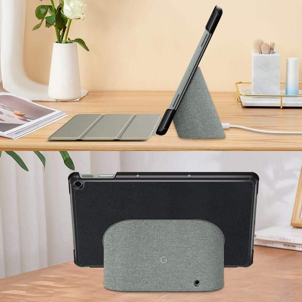 For Google Pixel Tablet 2023 Case 11 Inch, Slim Folio Leather Hard Shell Protective Stand Cover - (Black)