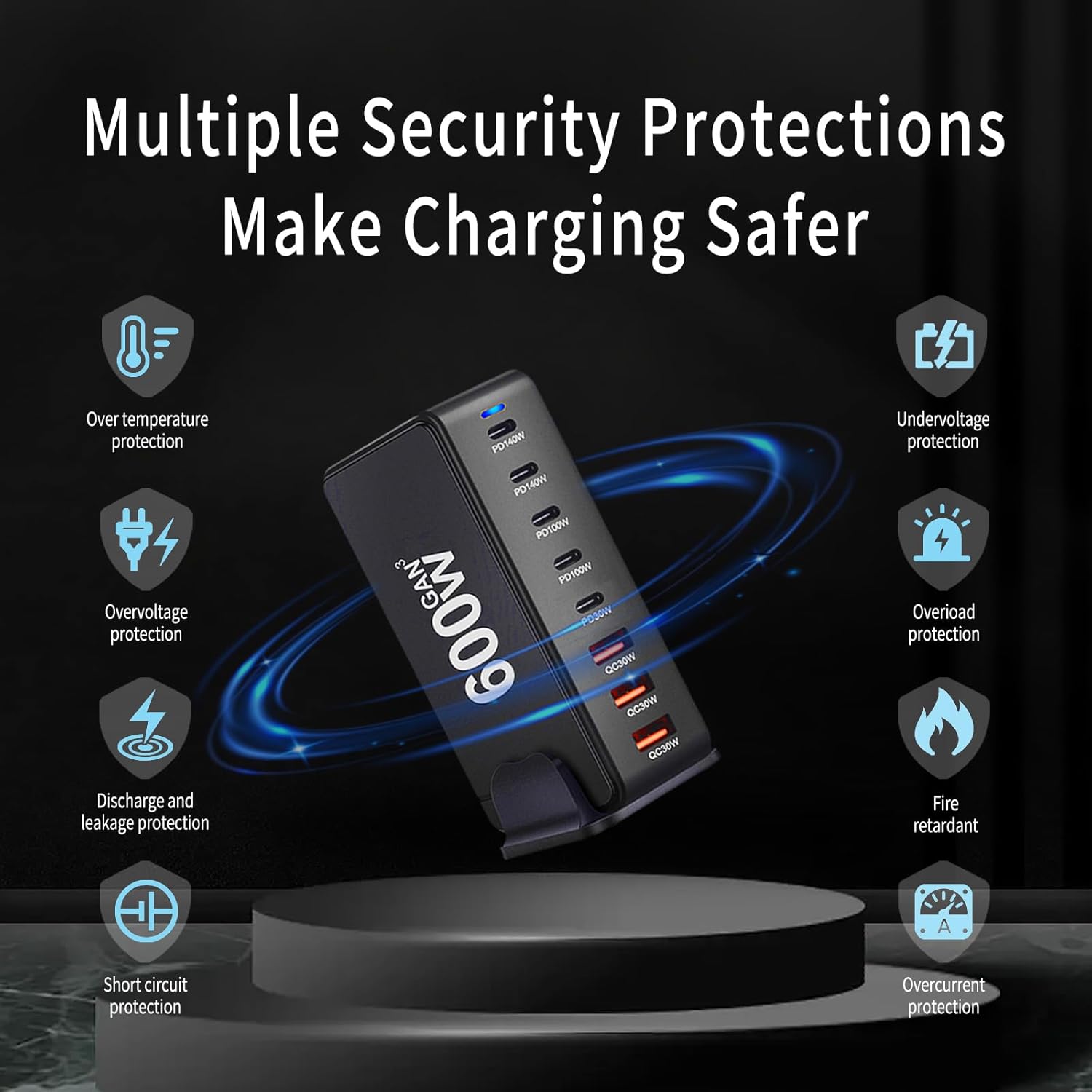 600W 8-Port GaN Charger Dock, 140W/100W USB-C & 30W USB-A, for MacBook, iPad, iPhone, Samsung, Pixel, Dell – Laptop & Phone Charging Station