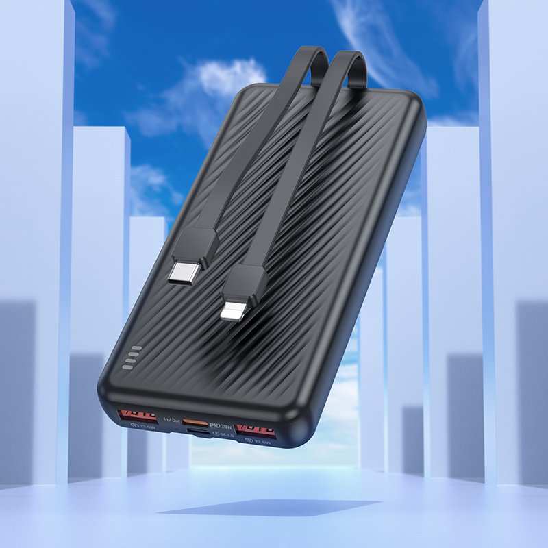 Borofone BJ57 10000mAh 22.5W+PD20W Fast Charging Charger Power bank With Type C & Lightning Cable (Black)