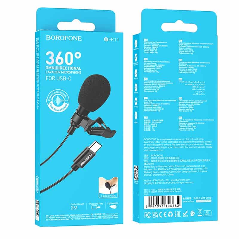 Borofone BFK11 Elegant Lavalier Clip On Microphone With USB Type C Connector