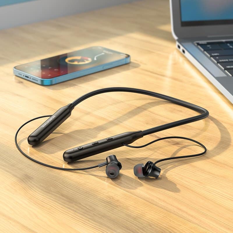 Borofone BE56 Wireless Bluetooth 5.0 Light Neck Hanging Headphones in-Ear Sports Earbuds Earphones for Running/Fitness/Gaming/Music (Black)