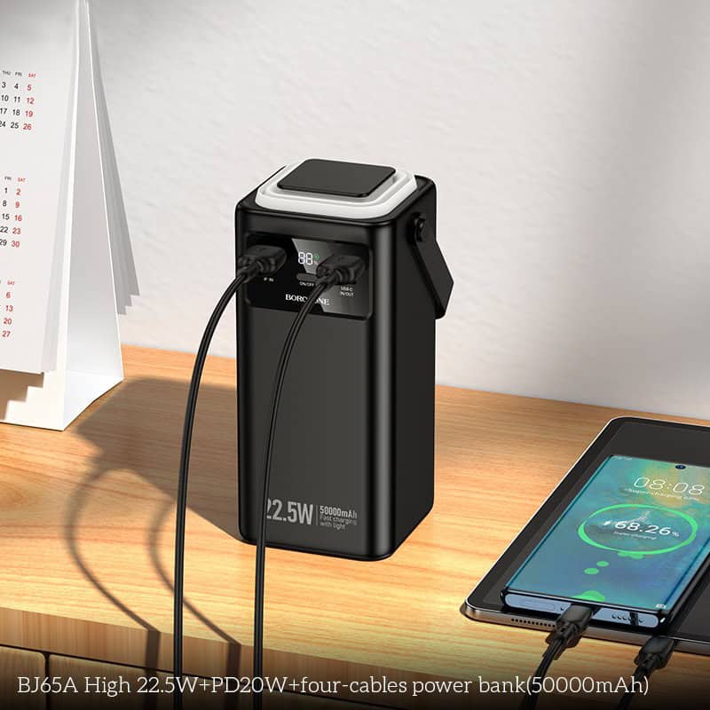 Borofone BJ65A 50000mAh High Capacity 22.5W+PD20W 4 Cables Portable Power Bank (Black)