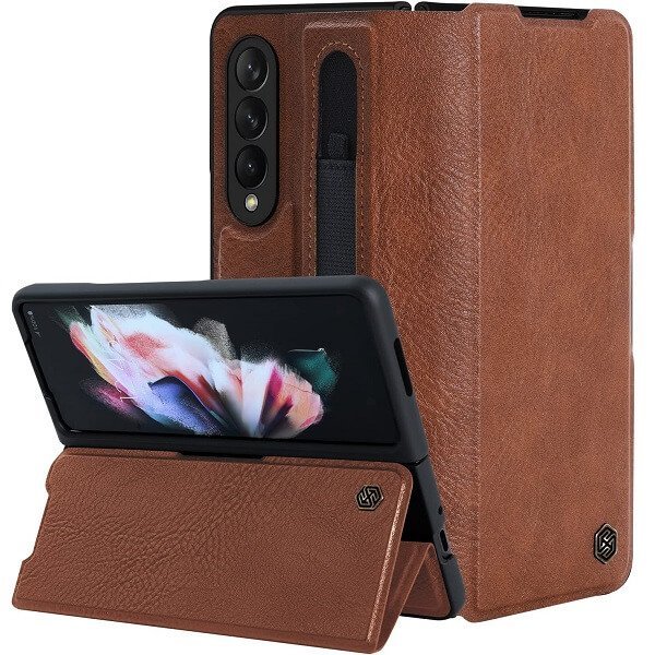 Nillkin For Samsung Galaxy Z Series Phone Case with S Pen Holder, PU Leather Protective Case with Flip Cover and Kickstand