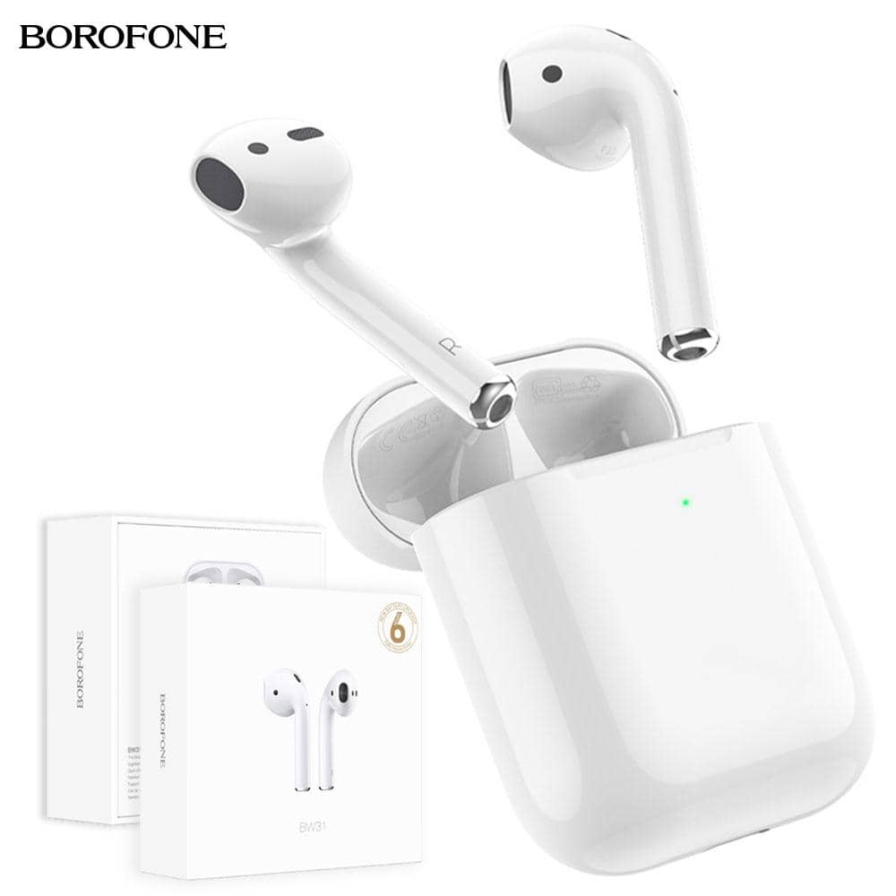 Borofone BW31 TWS True Wireless Stereo Bluetooth Earphone Earbud Touch Control Headphone Sports Earbuds Waterproof Headset Mic (White)