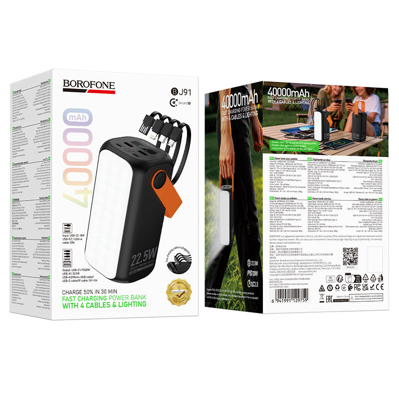 Borofone BJ91 Alba 40000mAh 22.5W+PD20W 4-cable+lighting Portable Power Bank