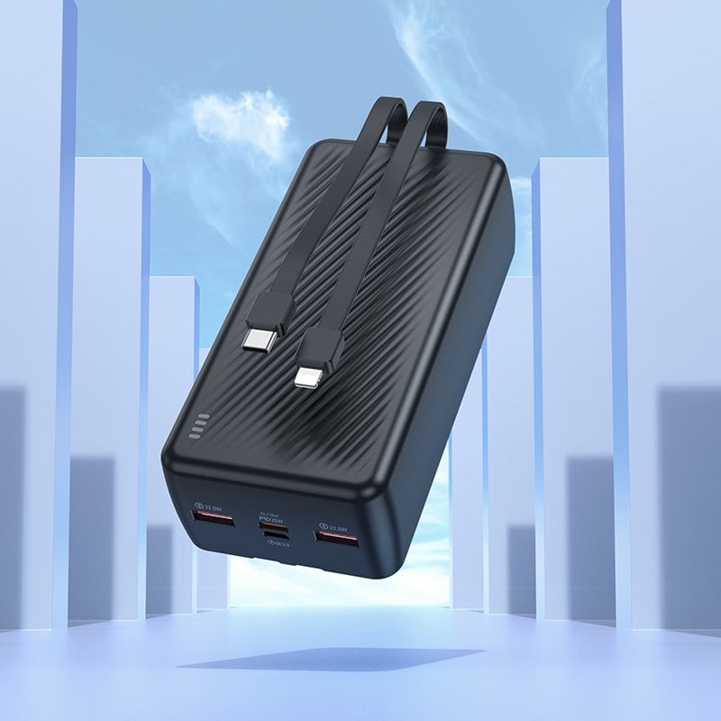 Borofone BJ57B 30000mAh 22.5W+PD20W Fast Charging Charger Portable High Capacity Power Bank With Type C & Lightning Cable (Black)