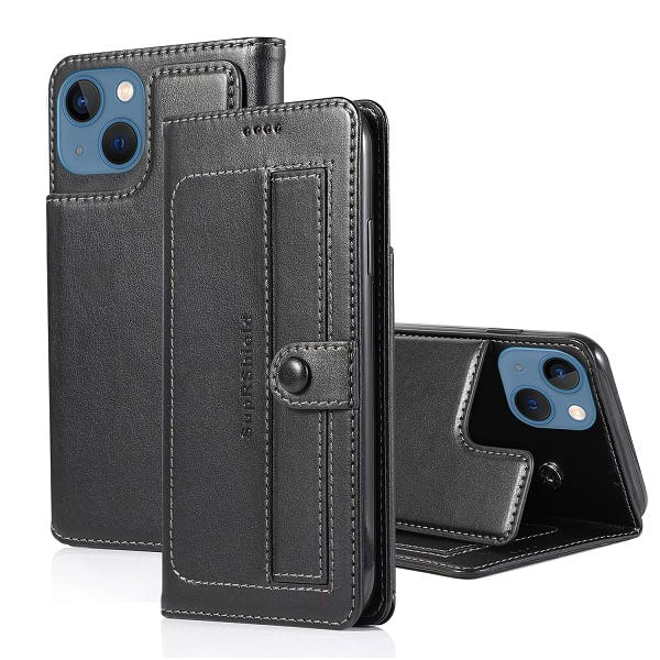 Apple iPhone 13 Mini Wallet Case Flip Leather Card Slots Magnetic Stand Cover (Black)