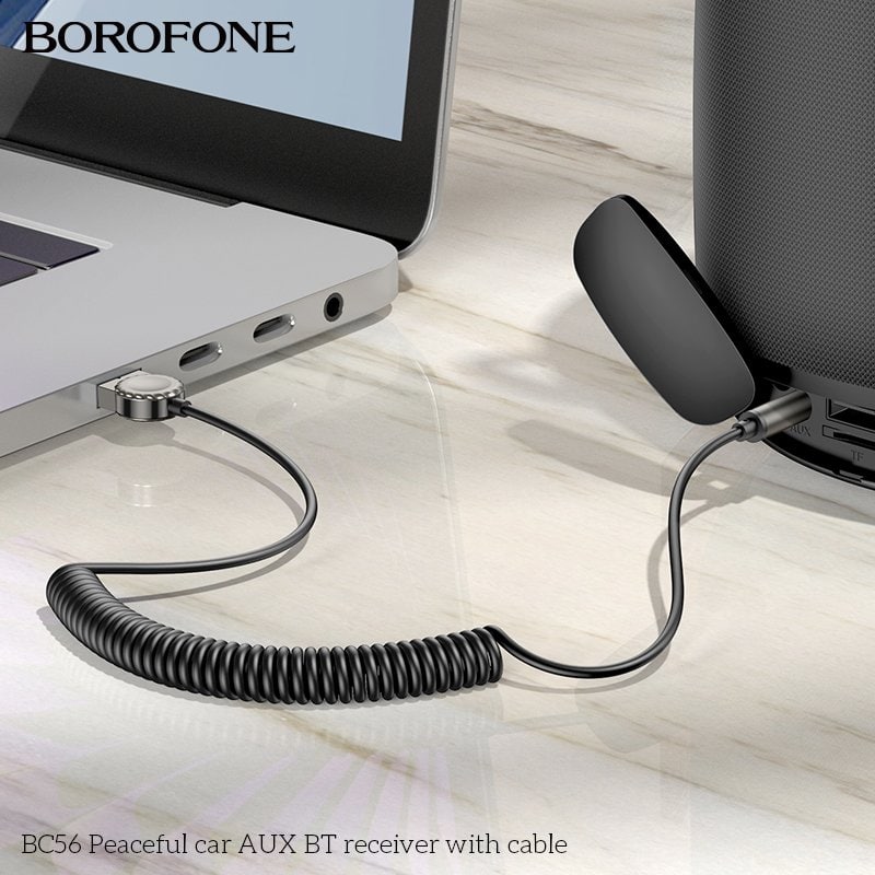 Borofone BC56 Peaceful 3.5mm Car AUX Wireless Bluetooth Receiver Dongle with 1M Cable ( Metal Grey)