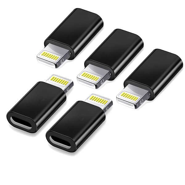 [5 Pack] USB Type C Female to Lightning Male Adapter Charger Adaptor Charging Converter for Apple iPhone 14 13 12 11 Pro Max Plus XR XS X SE 7 8 6S 6 Plus (Black)