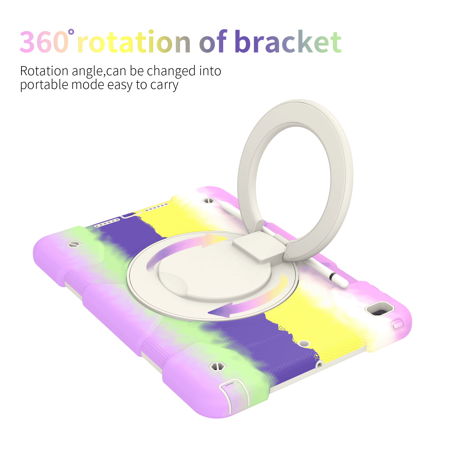 Rotatable Fancy Shockproof Heavy Duty Kickstand Case Cover With Pencil Holder For All Apple iPad Models