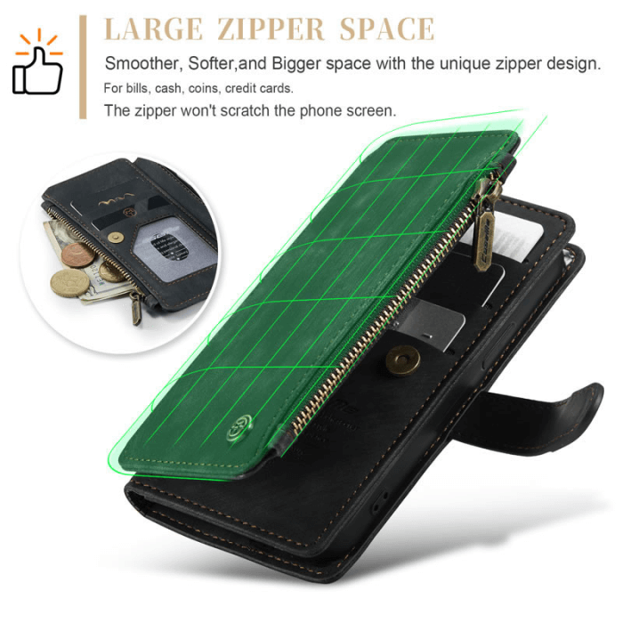 CaseMe C30 For Apple iPhone 13/14/15/16/16 Pro/16 Pro Max Plus Vintage Leather Folio Zipper Wallet Case with Magnetic Closure and 7 Card Slots