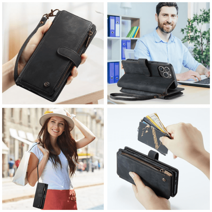 CaseMe C30 For Apple iPhone 13/14/15/16/16 Pro/16 Pro Max Plus Vintage Leather Folio Zipper Wallet Case with Magnetic Closure and 7 Card Slots