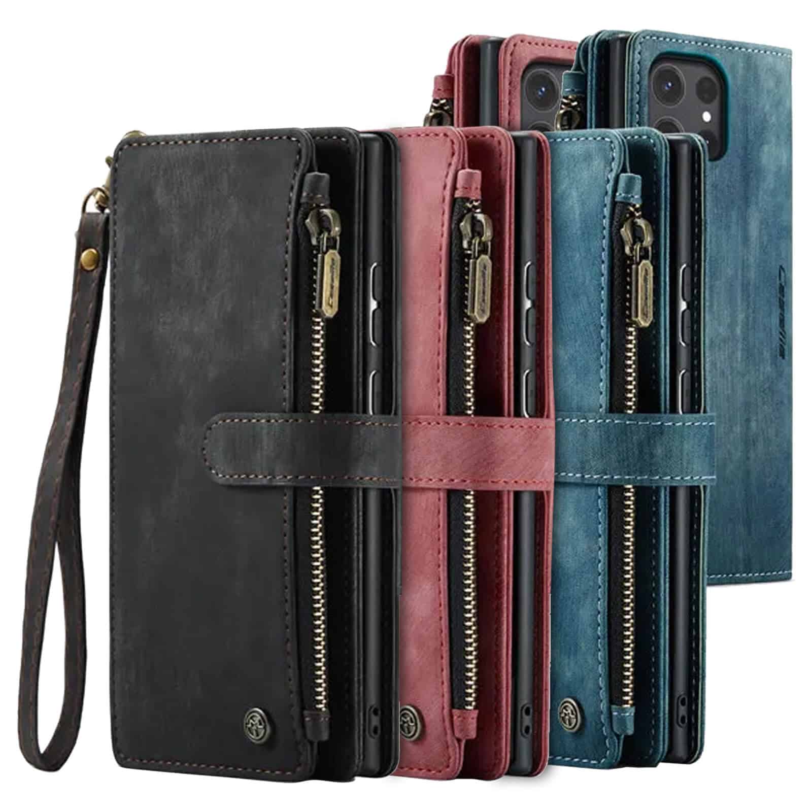 CaseMe C30 For Samsung Galaxy A55 Vintage Leather Folio Zipper Wallet Case with Magnetic Closure and 7 Card Slots