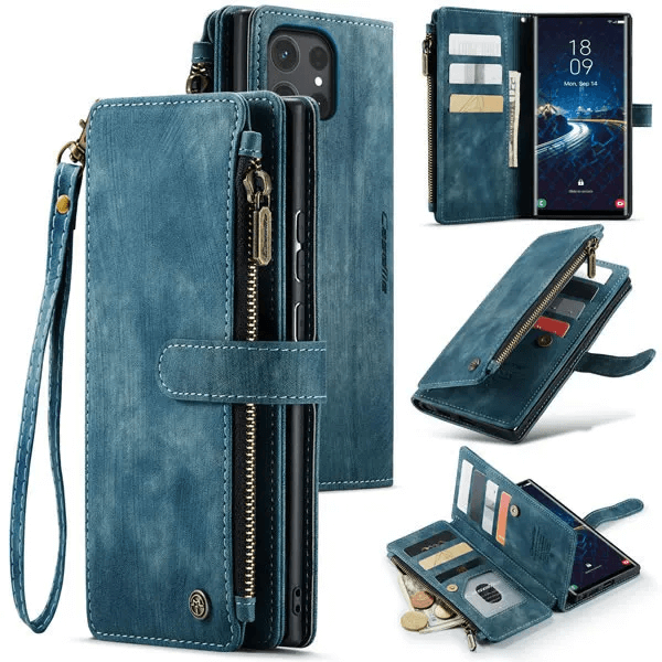 CaseMe C30 For Samsung Galaxy A55 Vintage Leather Folio Zipper Wallet Case with Magnetic Closure and 7 Card Slots