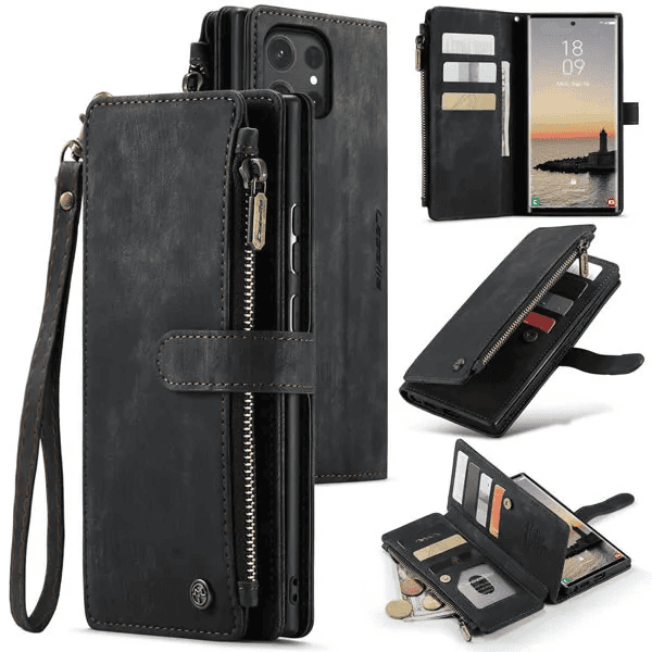 CaseMe C30 For Samsung Galaxy A55 Vintage Leather Folio Zipper Wallet Case with Magnetic Closure and 7 Card Slots