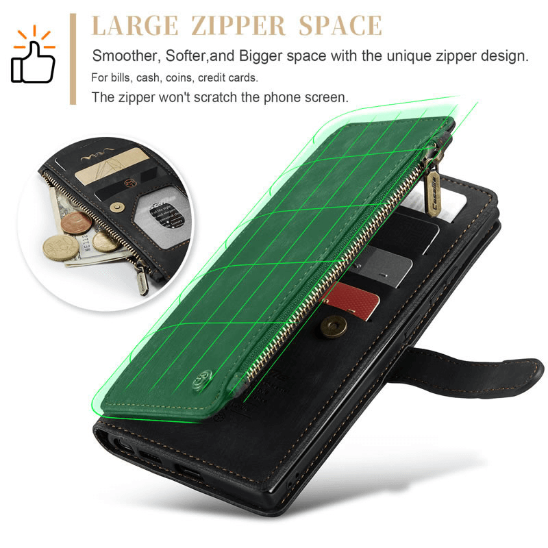 CaseMe C30 For Samsung Galaxy A16/A35/A55/A56 Vintage Leather Folio Zipper Wallet Case with Magnetic Closure and 7 Card Slots