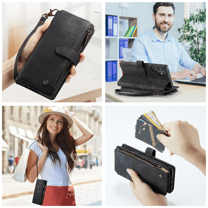 CaseMe C30 For Samsung Galaxy A16/A35/A55/A56 Vintage Leather Folio Zipper Wallet Case with Magnetic Closure and 7 Card Slots