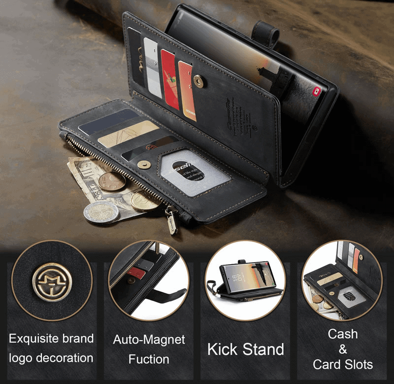 CaseMe C30 For Samsung Galaxy A16/A35/A55/A56 Vintage Leather Folio Zipper Wallet Case with Magnetic Closure and 7 Card Slots