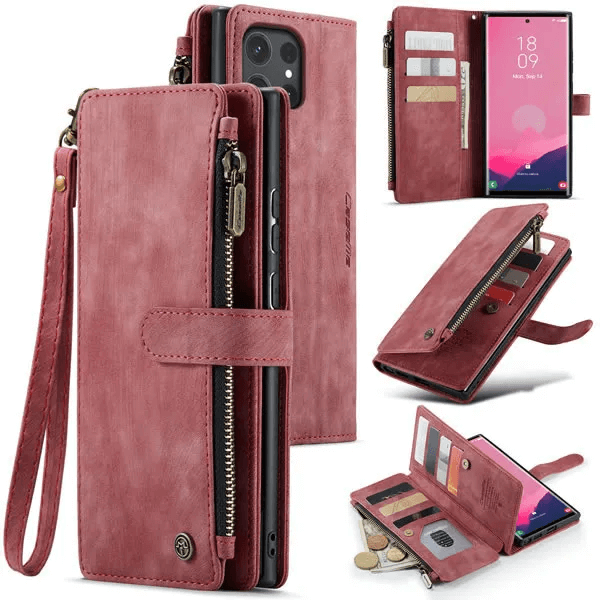 CaseMe C30 For Samsung Galaxy A55 Vintage Leather Folio Zipper Wallet Case with Magnetic Closure and 7 Card Slots