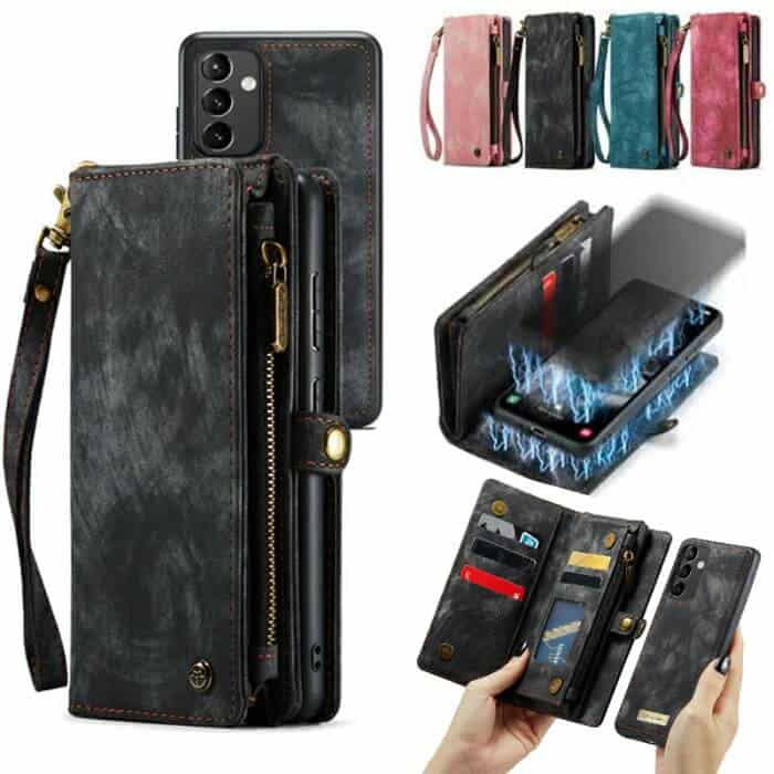 CaseMe For Samsung Galaxy S Series Zipper & Detachable Retro Leather Pouch Wallet Flip Purse Bag Detachable Phone Case Cover