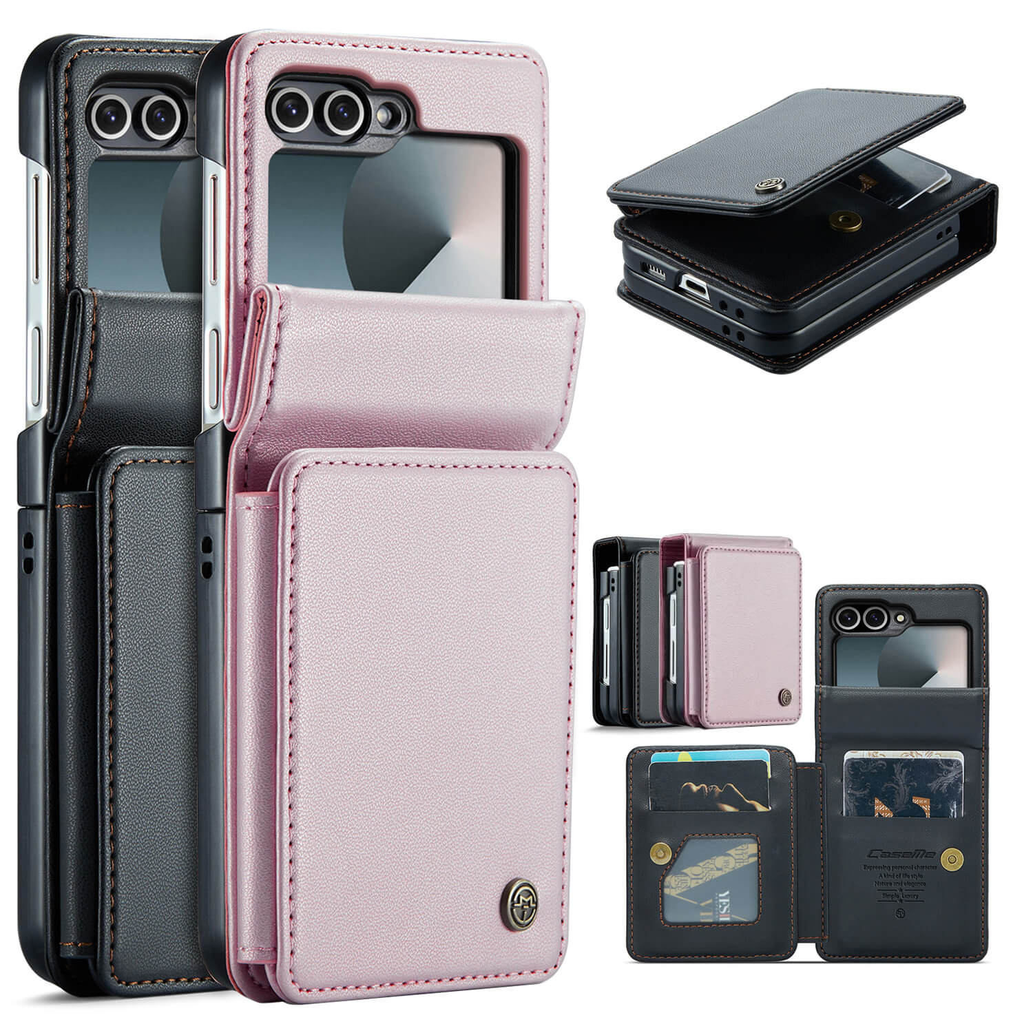 CaseMe For Samsung Galaxy Z Flip 7 Retro PU Leather Wallet Case with RFID Blocking Card Holder and Magnetic Closure Cover
