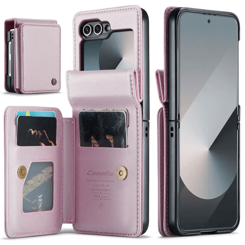CaseMe For Samsung Galaxy Z Flip 7 Retro PU Leather Wallet Case with RFID Blocking Card Holder and Magnetic Closure Cover