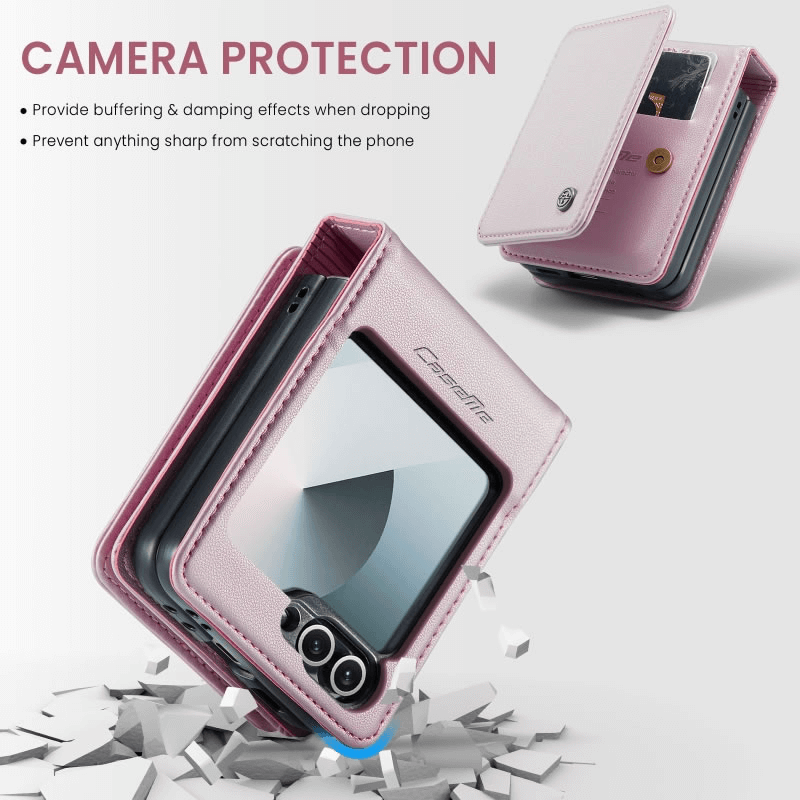 CaseMe For Samsung Galaxy Z Flip 7 Retro PU Leather Wallet Case with RFID Blocking Card Holder and Magnetic Closure Cover